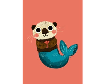 Otter Mermaid Art Print