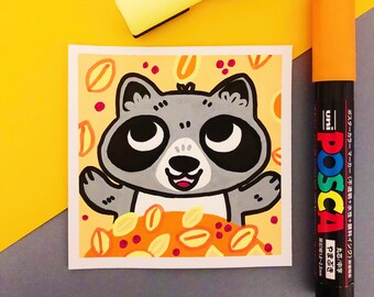 Raccoon 4x4 Original Illustration