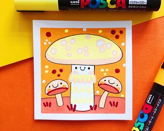 Mushrooms 4x4 Original Illustration