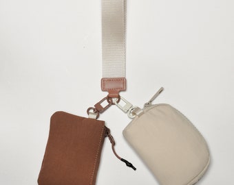 Khaki and Brown Dual Pouch Wristlet | Double Coin Purse Wristlet Wallet | Coin Purse Wristlet | Mini Wallet | Gifts for Her