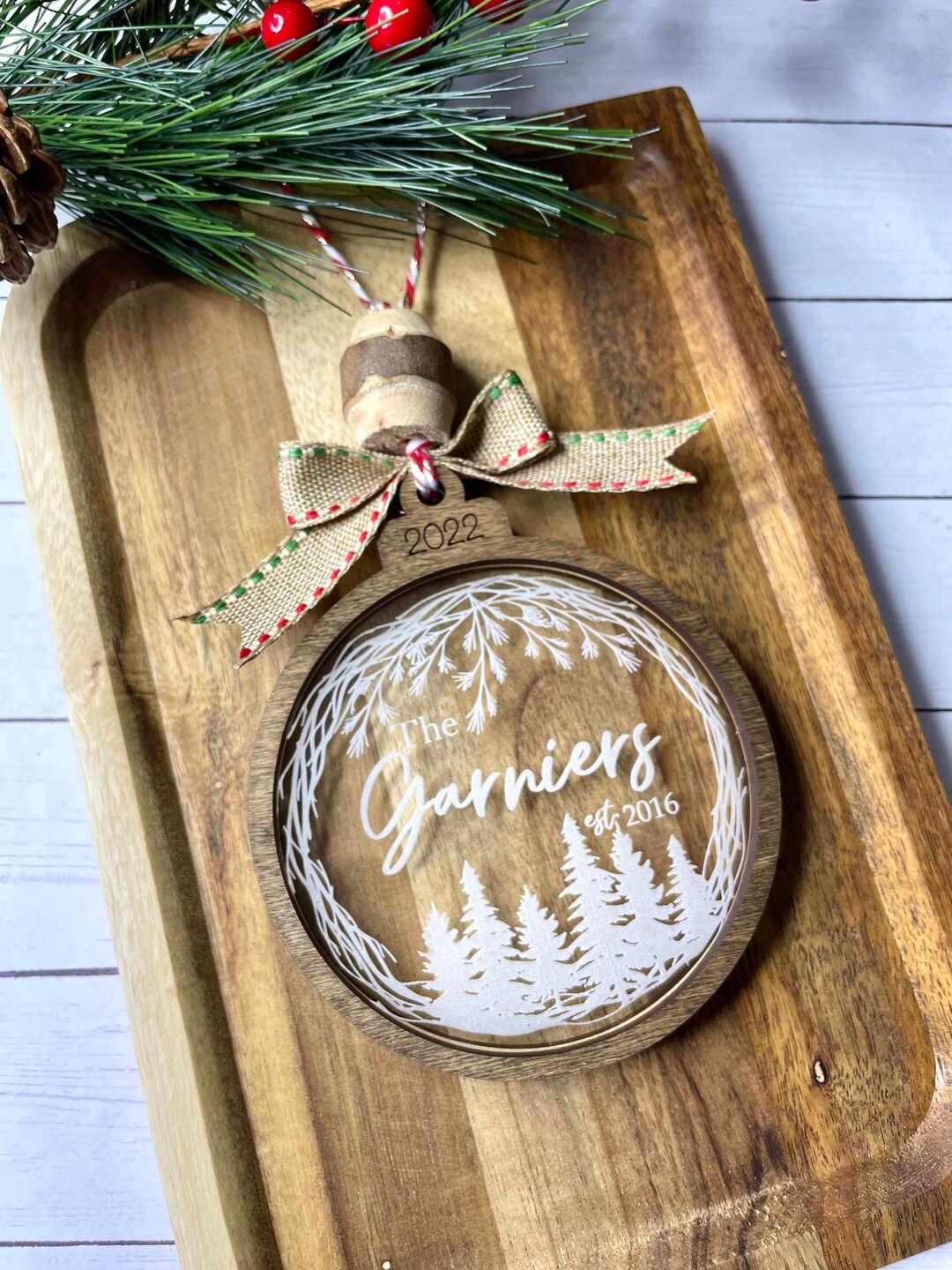 Personalized Ornament, Custom Christmas Tree Ornament, Last Name Ornament, Engraved Acrylic and
