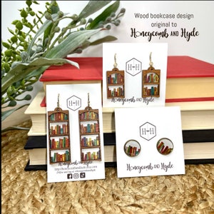 Book Lover Earrings, Book Shelf Earrings, Book Club Gifts, Gift for Bookworms, Teacher, Librarian Gift, Bookcase Earrings, Best Friend Gift image 1