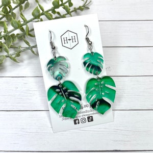 Monstera Earrings, Laser Cut Acrylic Earrings, Monstera Deliciosa, Plant Mom Earrings, Lightweight