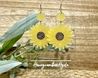 Boucles d'oreilles tournesol pendantes, boucles d'oreilles fleur acrylique, juste parce que cadeau, pour soeur, pour anniversaire, bijoux cadeau ami, boucles d'oreilles florales