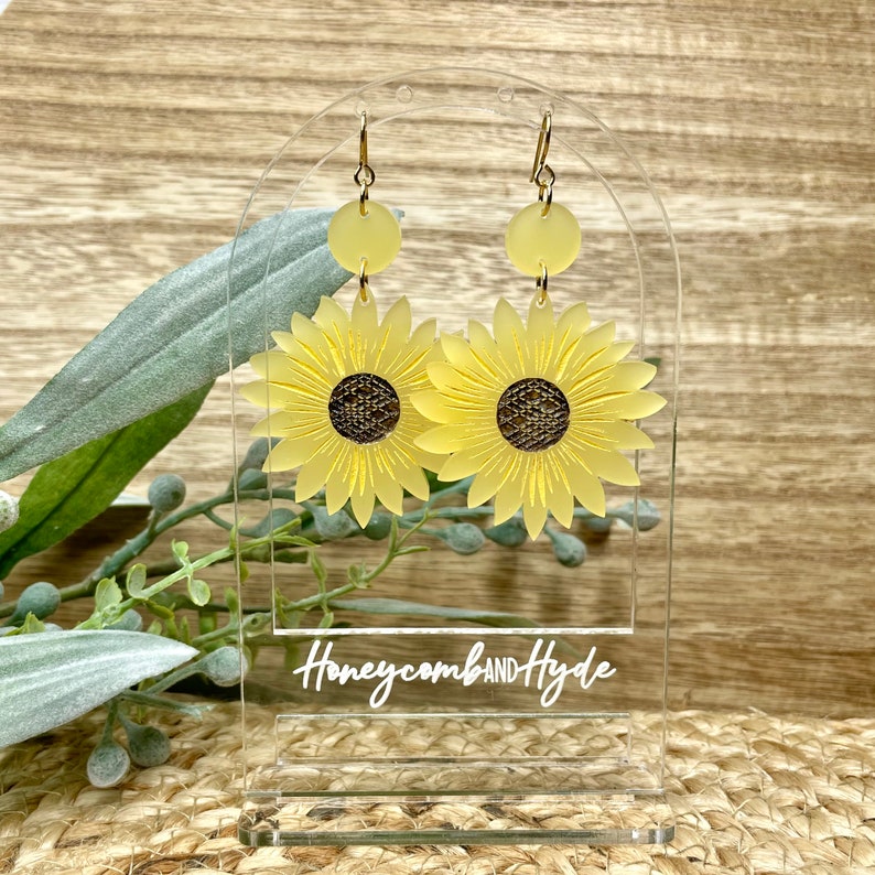 Sunflower Earrings Dangle, Acrylic Flower Earrings, Just Because Gift, For Sister, For Birthday, Friend Gift Jewelry, Floral Earrings image 1