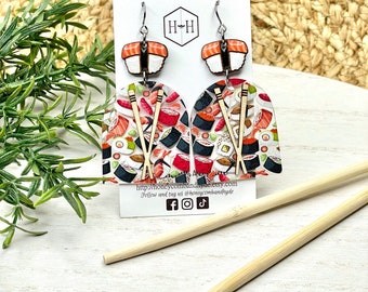 Sushi Earrings, Birthday Gift For Best Friend, Sushi Lovers Jewelry, Japanese Sushi Jewelry, Lightweight Dangle Earrings, Kawaii Earrings