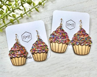 Birthday Cupcake Glitter Earrings, Celebration Earrings, Birthday Party Earrings, Birthday Gift for Sister, For Best Friend, For Her