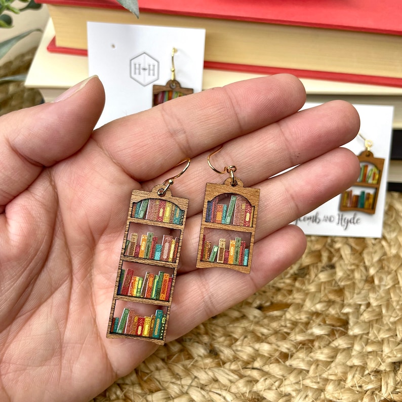 Book Lover Earrings, Book Shelf Earrings, Book Club Gifts, Gift for Bookworms, Teacher, Librarian Gift, Bookcase Earrings, Best Friend Gift image 3