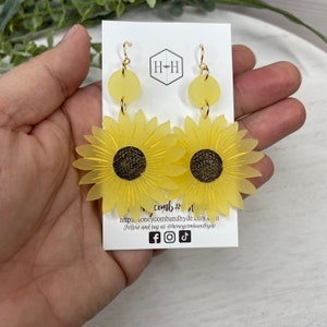 Sunflower Earrings Dangle, Acrylic Flower Earrings, Just Because Gift, For Sister, For Birthday, Friend Gift Jewelry, Floral Earrings image 2