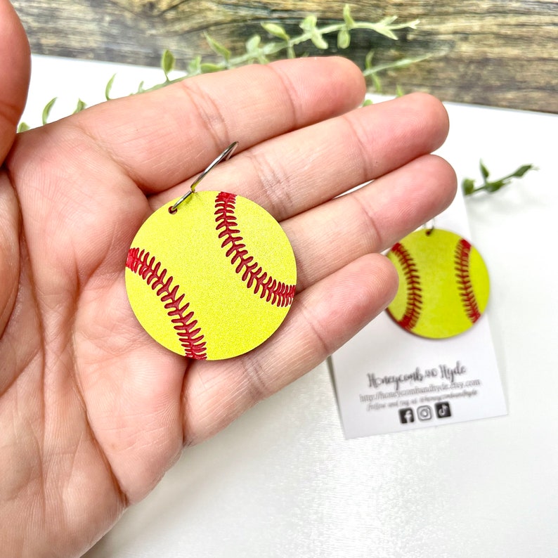 Softball Earrings for Athlete, Acrylic Earrings, Gift for Softball Mom, Sports Mom Jewelry, Lightweight Dangle Earrings, Stainless Steel image 3