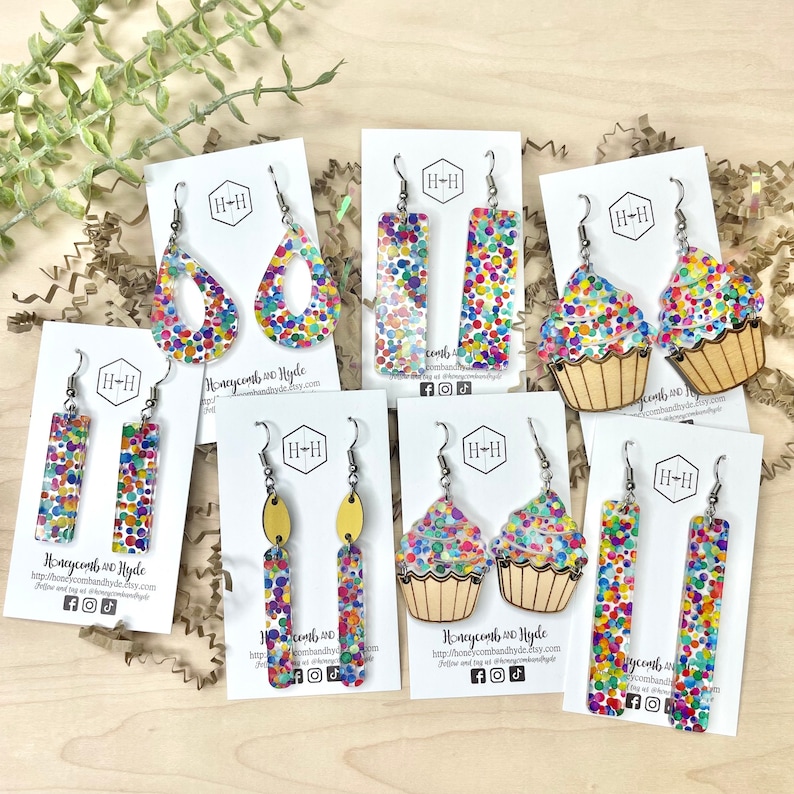 Birthday Earrings, Cupcake Earrings, Celebration Earrings for Women, Birthday Gift for Friend, For Sister, Lightweight Dangle Earrings image 1