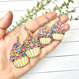 Birthday Cupcake Confetti Earrings, Special Occasion Earrings, Birthday Party Earrings, Birthday Gift for Sister, For Best Friend, For Her