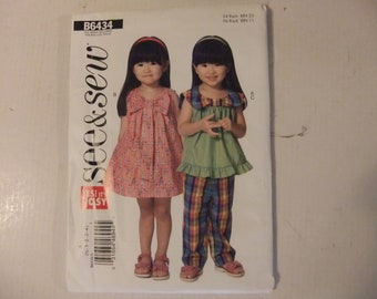 BUTTERICK Pattern B6434 - See & Sew -Toddler Top, Dress And Pants Size 1/2 To 4 - Uncut and Factory Folded - Very East to Sew