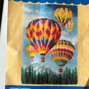 Latch Hook Rug Kit:  Hot Air Balloons by Craftways,  Finished Size 27” x 40”, Hard to find Latch Hook Kit from Herrschners