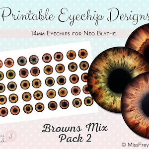 Printable Eyechip Designs - 14mm Realistic Eyes for Neo Blythe Doll - Browns Mix Pack 2