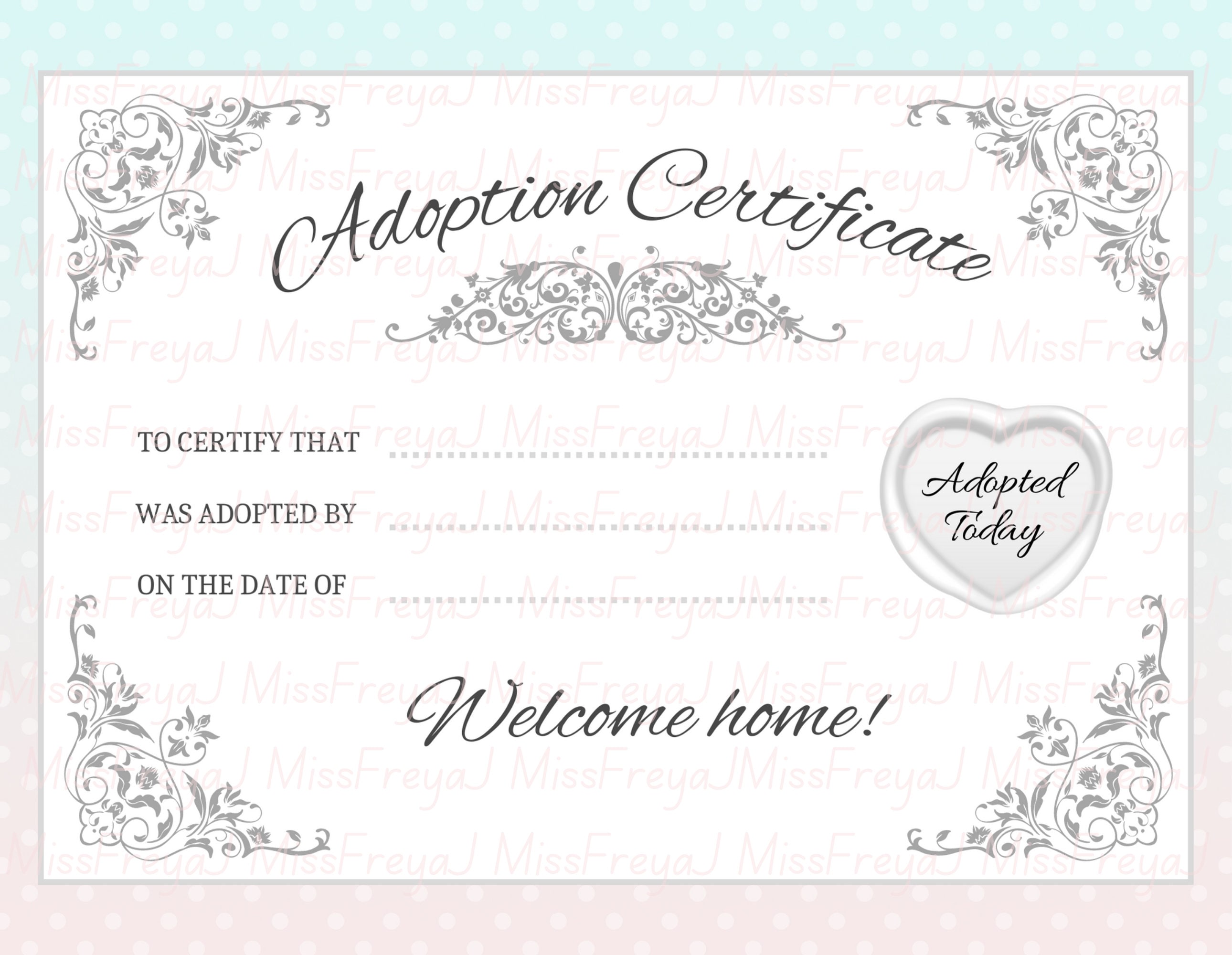 Printable Doll Adoption Certificate for Doll Customisers - Etsy Australia
