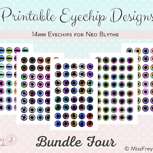 Printable Eyechip Designs - 14mm Realistic Eyes for Neo Blythe Doll - Bundle Four