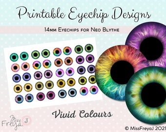 Druckbare Augenchip Designs - 14mm Realistische Augen für Neo Blythe Doll - Lebendige Farben