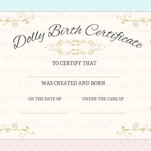 Printable Doll Birth Certificate - for Doll Customisers, Blythe Doll ...