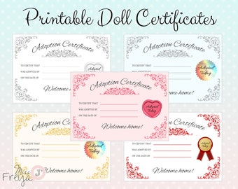 Druckbare Puppen-Adoptionsurkunde - für Puppen-Customizers, Blythe Doll Artists, Reborn Artists - 5 Designs