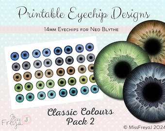 Druckbare Eyechip-Designs – 14 mm realistische Augen für Neo Blythe Doll – klassisches Farbpaket 2