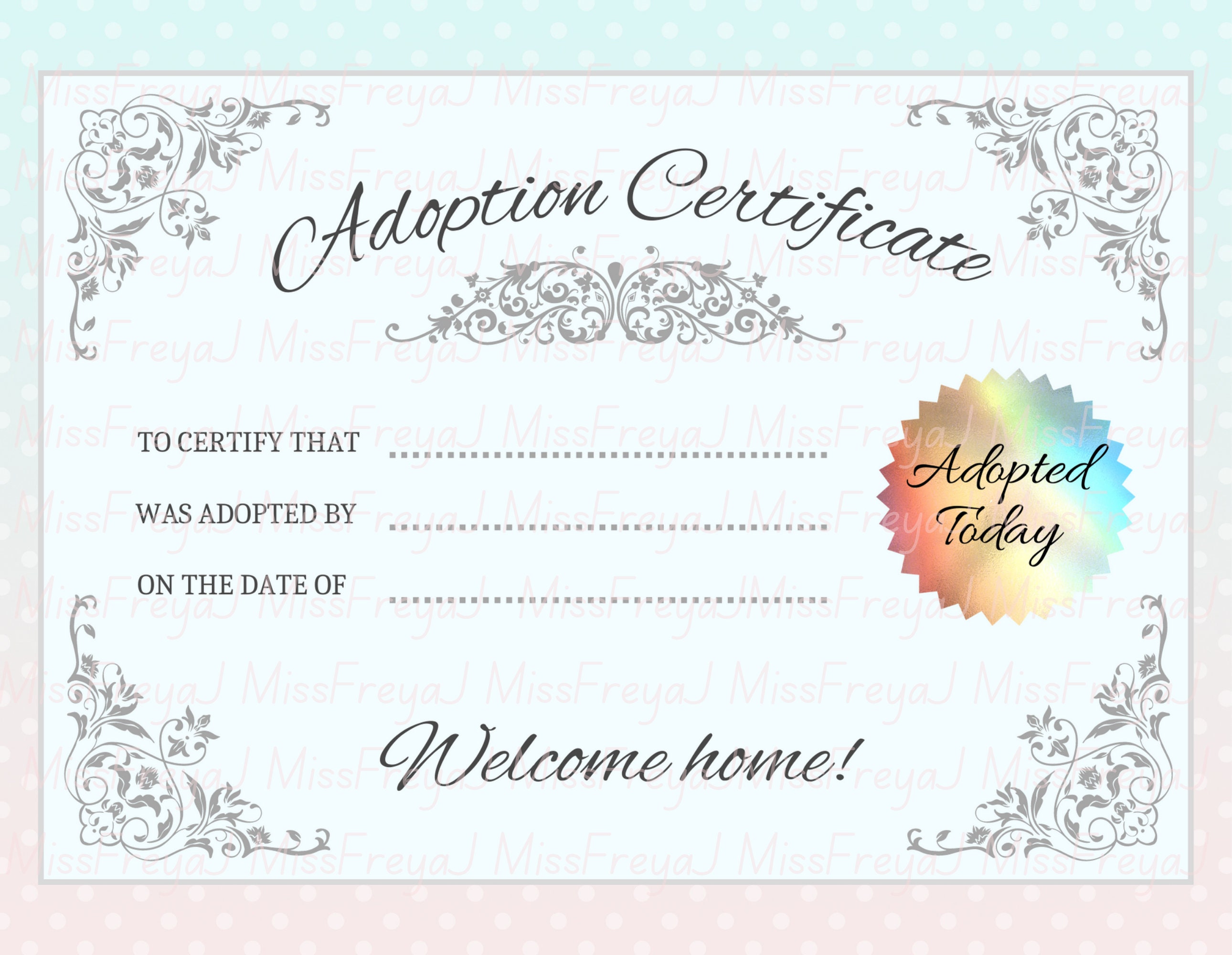 Printable Doll Adoption Certificate for Doll Customisers - Etsy Australia