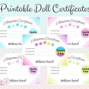 Printable Doll Adoption Certificate - For Doll Customisers, Blythe Doll Artists, Reborn Artists - 5 Designs