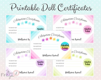 Printable Doll Adoption Certificate - For Doll Customisers, Blythe Doll Artists, Reborn Artists - 5 Designs