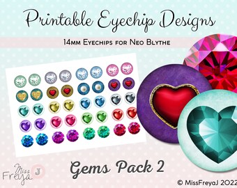 Druckbare Augenchip Designs - 14mm Augen für Neo Blythe Doll - Edelsteine, Juwelen, Edelsteine, Kristalle, Herzen, Diamanten, Fantasie, Geburtssteine