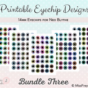 Printable Eyechip Designs - 14mm Realistic Eyes for Neo Blythe Doll - Bundle Three