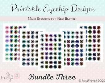 Druckbare Eyechip Designs - 14mm Realistische Augen für Neo Blythe Doll - Bundle Three