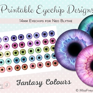 Printable Eyechip Designs - 14mm Realistic Eyes for Neo Blythe Doll - Fantasy Colours