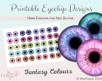 Druckbare Eyechip-Designs – 14 mm realistische Augen für Neo Blythe Doll – Fantasy-Farben