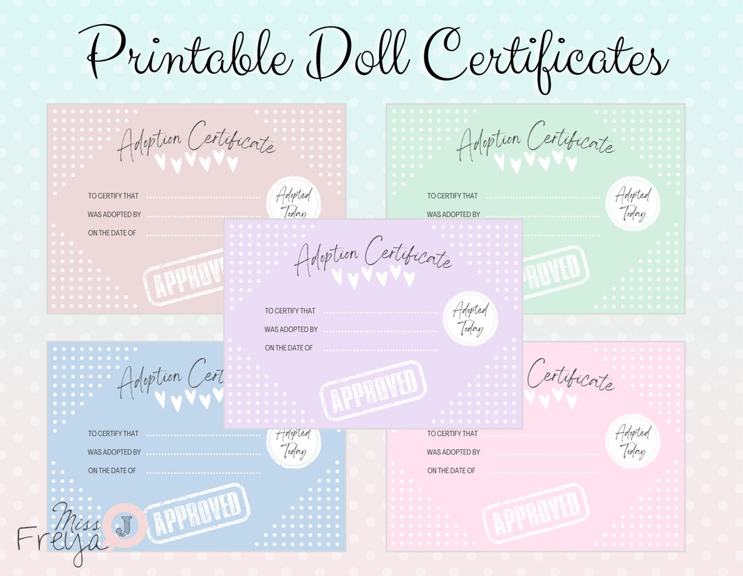 Printable Doll Adoption Certificate for Doll Customisers, Blythe Doll ...