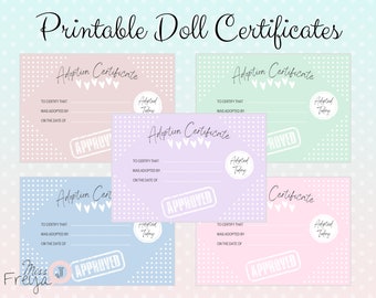 Druckbare Puppen-Adoptionsurkunde - für Puppen-Customizers, Blythe Doll Artists, Reborn Artists - 5 Designs