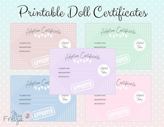 Printable Doll Adoption Certificate for Doll Customisers - Etsy