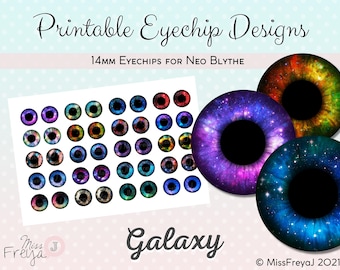 Druckbare Eyechip Designs - 14mm Realistische Augen für Neo Blythe Doll - Galaxy, Galaxies, Nebula, Space, Aurora