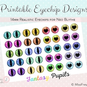 Printable Eyechip Designs - 14mm Realistic Eyes for Neo Blythe Doll - Fantasy Pupils Set