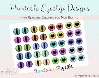 Druckbare Augenchip Designs - 14mm Realistische Augen für Neo Blythe Doll - Fantasy Pupillen Set