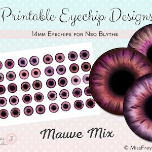 Printable Eyechip Designs - 14mm Realistic Eyes for Neo Blythe Doll - Mauve Mix