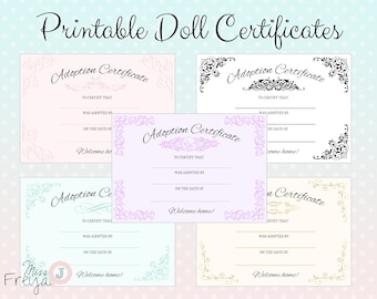 Druckbare Puppen-Adoptionsurkunde - für Puppen-Customizers, Blythe Doll Artists, Reborn Artists - 5 Designs