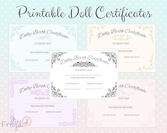 Druckbare Puppe Geburtsurkunde - Für Puppen Anpasser, Blythe Doll Artists, Reborn Artists - 5 Designs