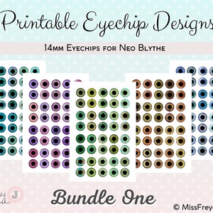 Diseños de astillas oculares imprimibles - Ojos realistas de 14 mm para muñeca Neo Blythe - Bundle One