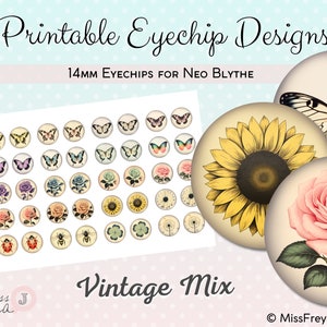 Printable Eyechip Designs - 14mm Fantasy Eyes for Neo Blythe Doll - Vintage Mix