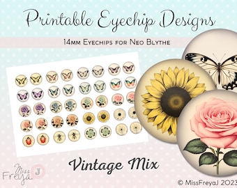 Druckbare Eyechip Designs - 14mm Fantasy Augen für Neo Blythe Doll - Vintage Mix