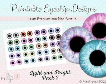 Druckbare Eyechip Designs - 14mm Realistische Augen für Neo Blythe Doll - Light and Bright Pack 2