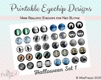 Printable Eyechip Designs - 14mm Spooky Eyes for Neo Blythe Doll - Halloween