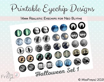 Druckbare Augenchip Designs - 14mm Spooky Eyes für Neo Blythe Doll - Halloween