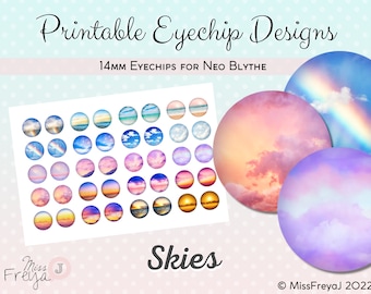 Druckbare Eyechip Designs - 14mm Augen für Neo Blythe Doll - Himmel, Sonnenuntergang, Sonnenaufgang, Dämmerung, Morgendämmerung, Wolken, Regenbogen, Pastelle, verträumt, Strand