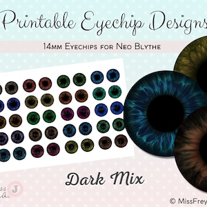 Printable Eyechip Designs - 14mm Realistic Eyes for Neo Blythe Doll - Dark Mix